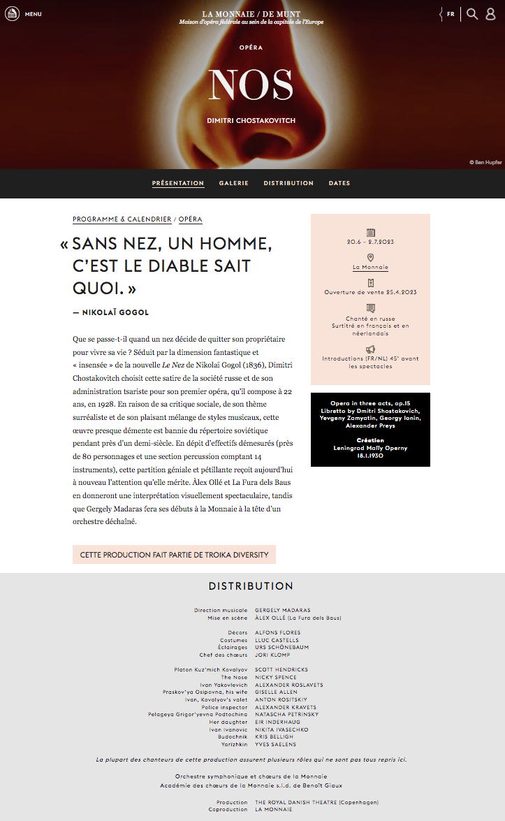 RC Page Internet. La Monnaie - De Munt. Opéra « Nos » de Dimitri Chostakovitch. Le Nez de Nikolaï Gogol (1836). 2023-06-20.jpg